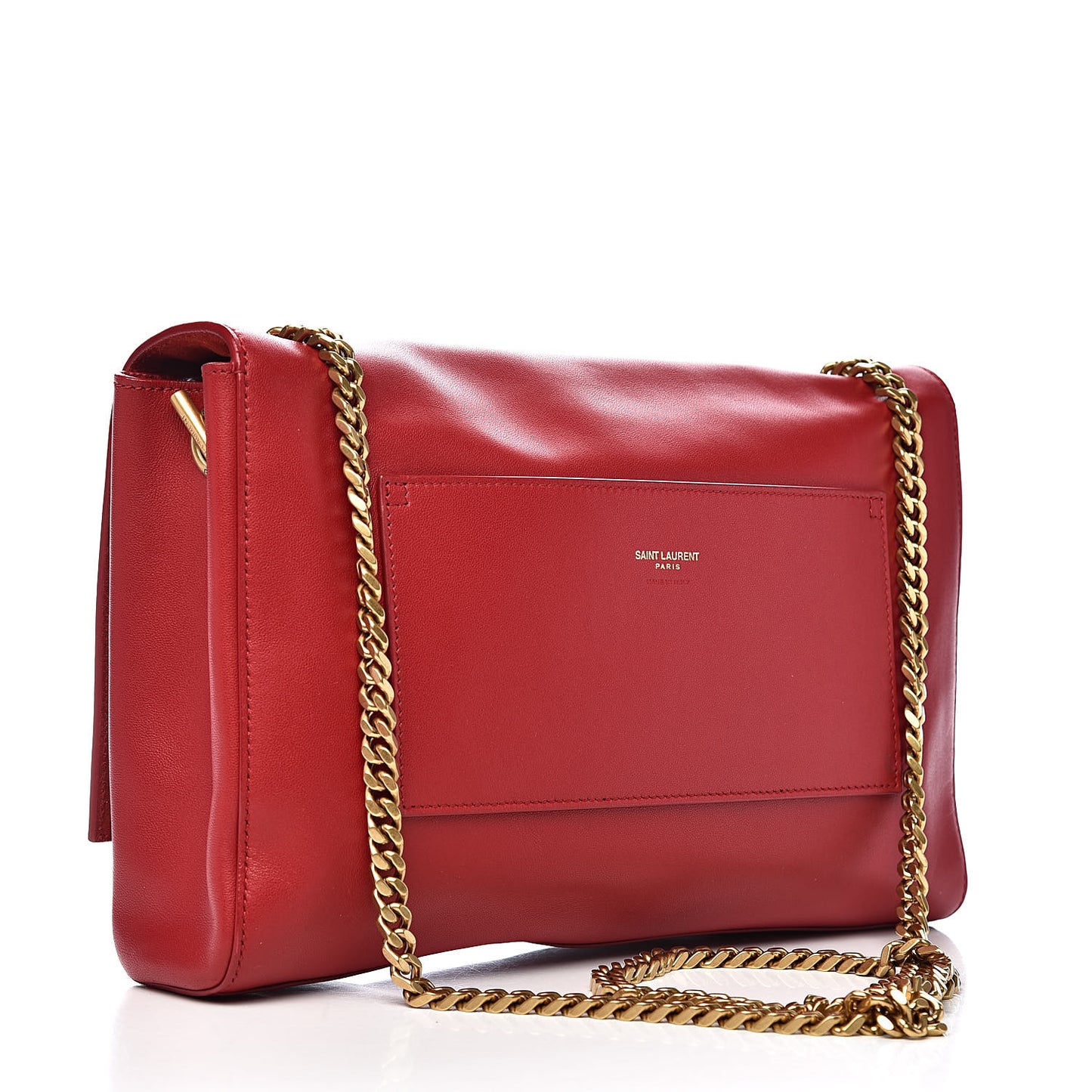 Smooth Calfskin Suede Medium Reversible Monogram Kate Satchel New Red