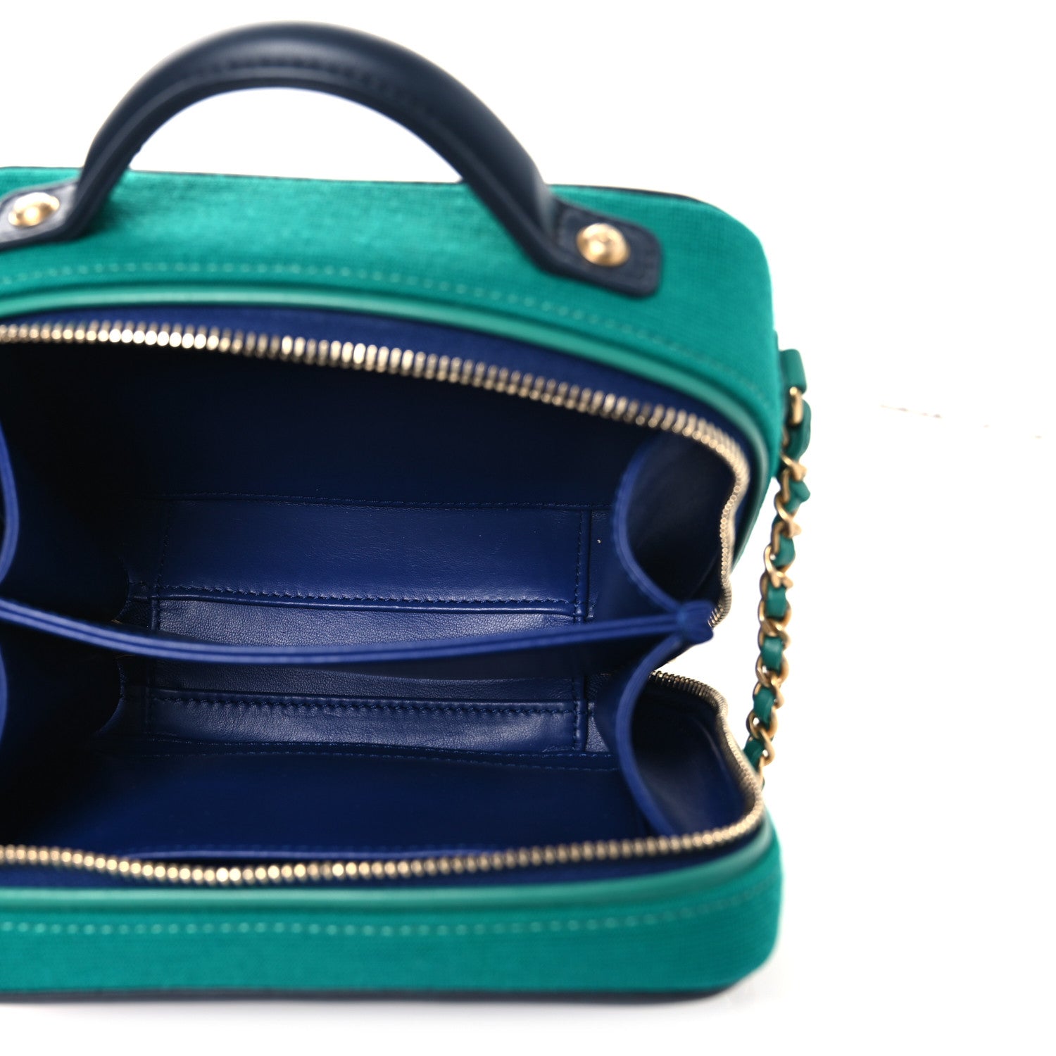 Chanel Jersey Quilted Small CC Filigree Vanity Case Blue Green 5 of 10