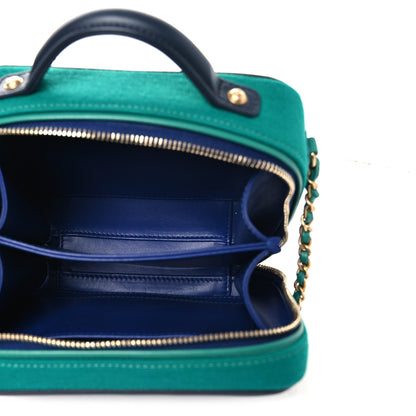 Chanel Jersey Quilted Small CC Filigree Vanity Case Blue Green 5 of 10