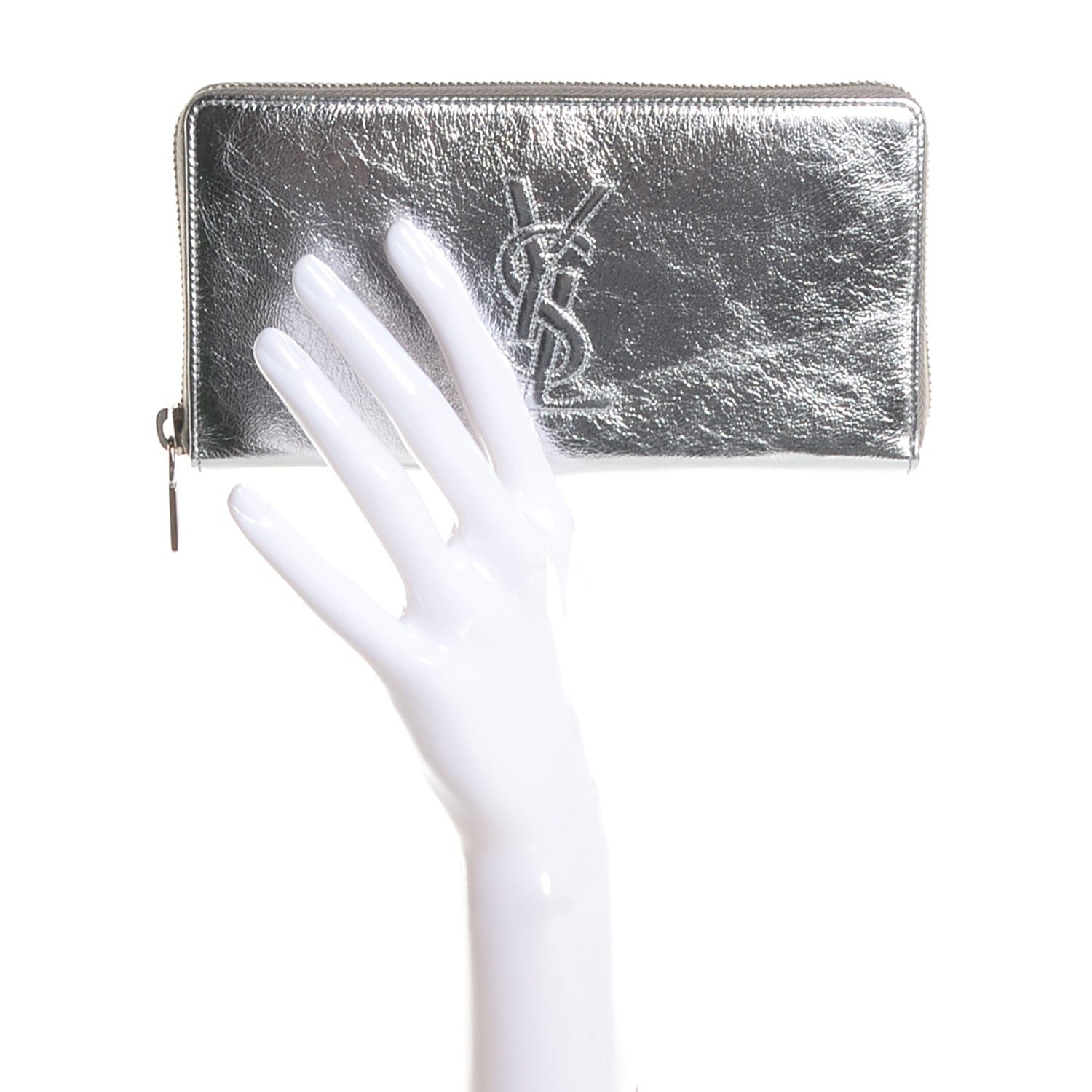 Saint Laurent Metallic Calfskin Belle De Jour Zip Around Wallet Moon 8 of 14