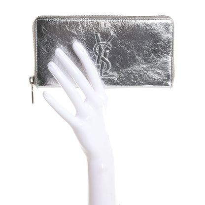 Saint Laurent Metallic Calfskin Belle De Jour Zip Around Wallet Moon 8 of 14