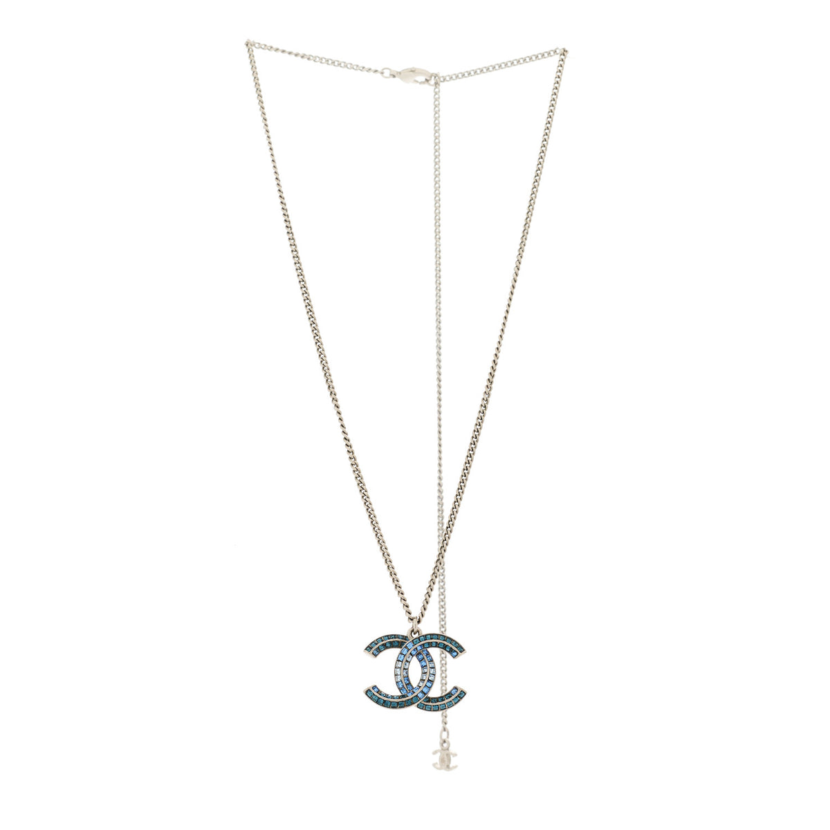 Crystal Baguette CC Necklace Silver Blue