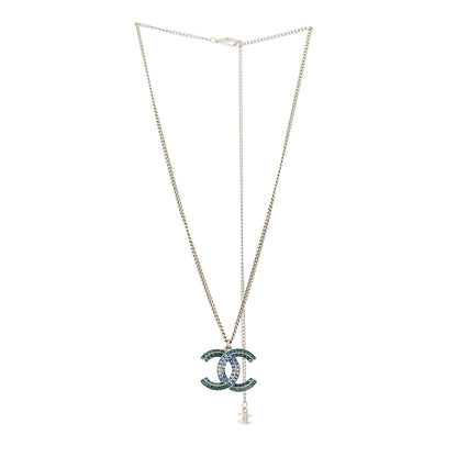 Chanel Crystal Baguette CC Necklace Silver Blue 3 of 4