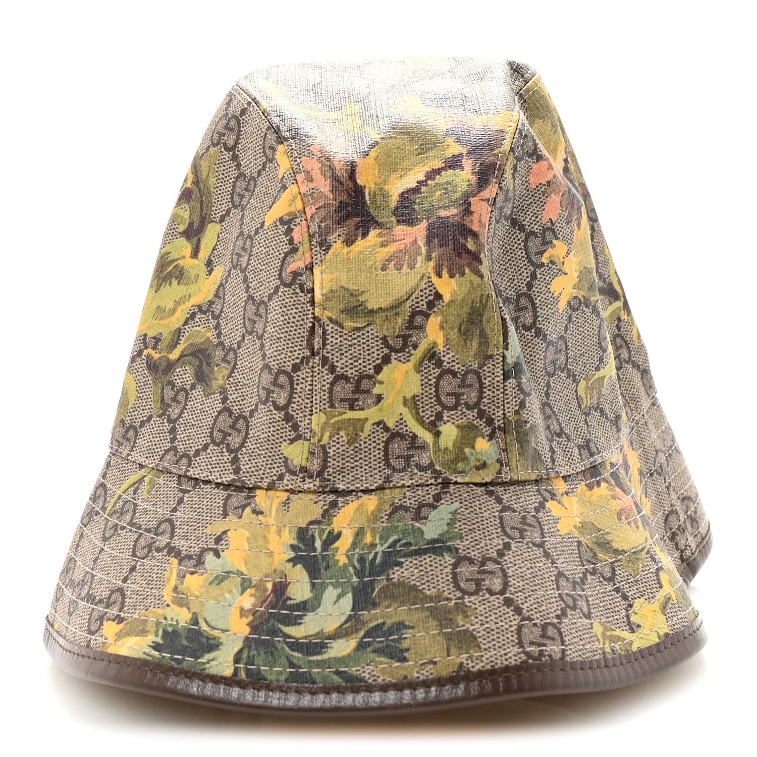 Gucci GG Supreme Monogram Azalea Calfskin Dusty Carnation Retro Interlocking G Bucket Hat S Beige Ebony Multicolor 5 of 8
