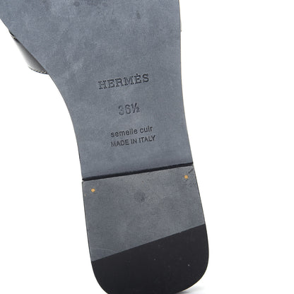 Hermes Box Calfskin Oran Sandals 36.5 Black 9 of 10