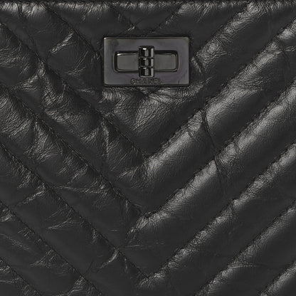 Chanel Aged Calfskin Chevron Quilted Reissue 2.55 Medium Cosmetic Case So Black 8 of 8