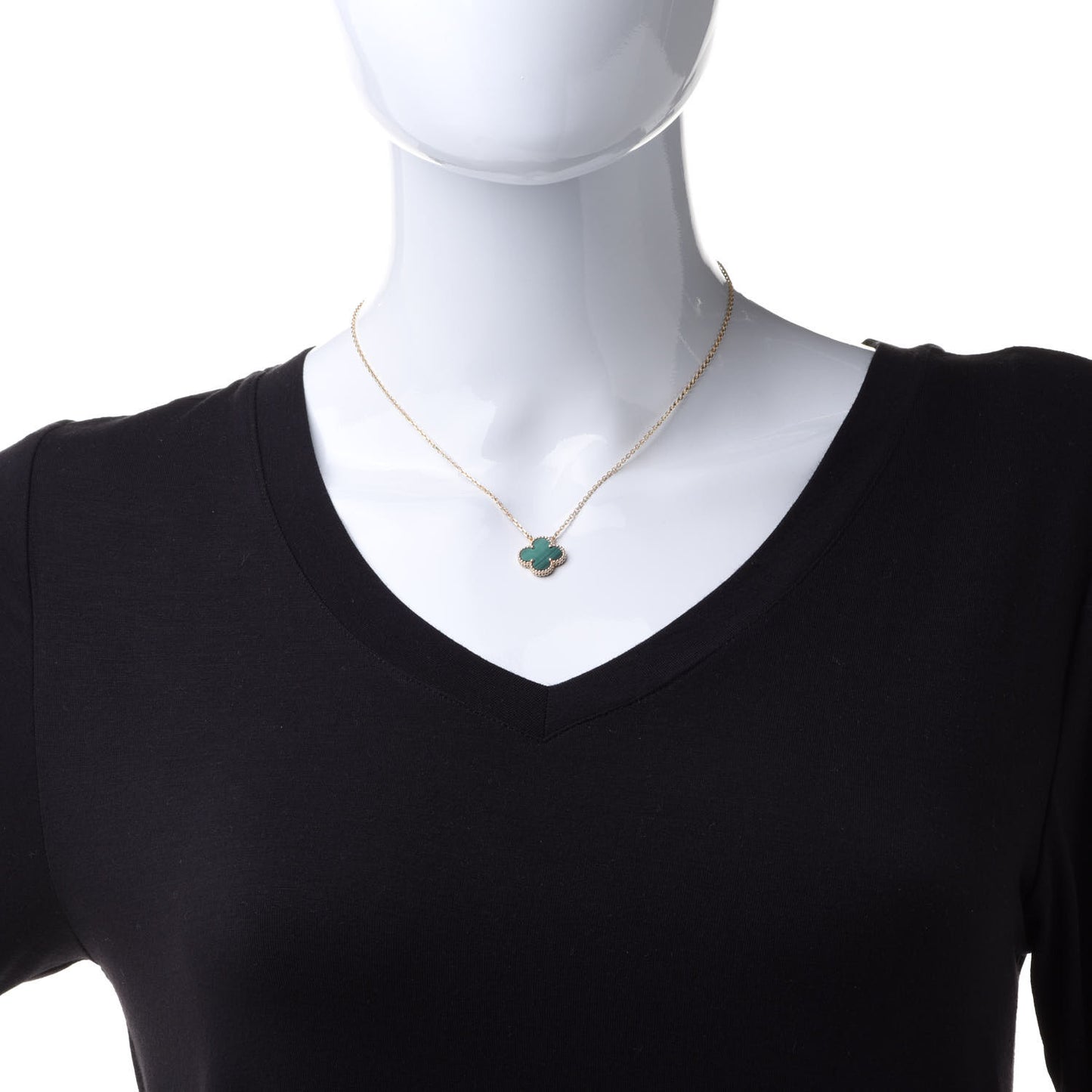 18K Yellow Gold Malachite Vintage Alhambra Pendant Necklace