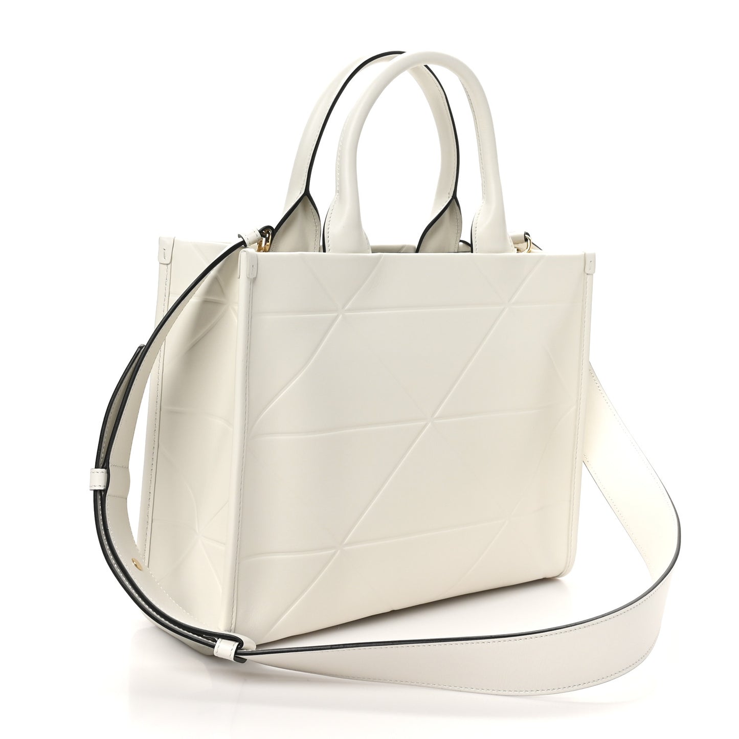 Soft Calfskin Triangolo Symbole Embossed Small Tote White