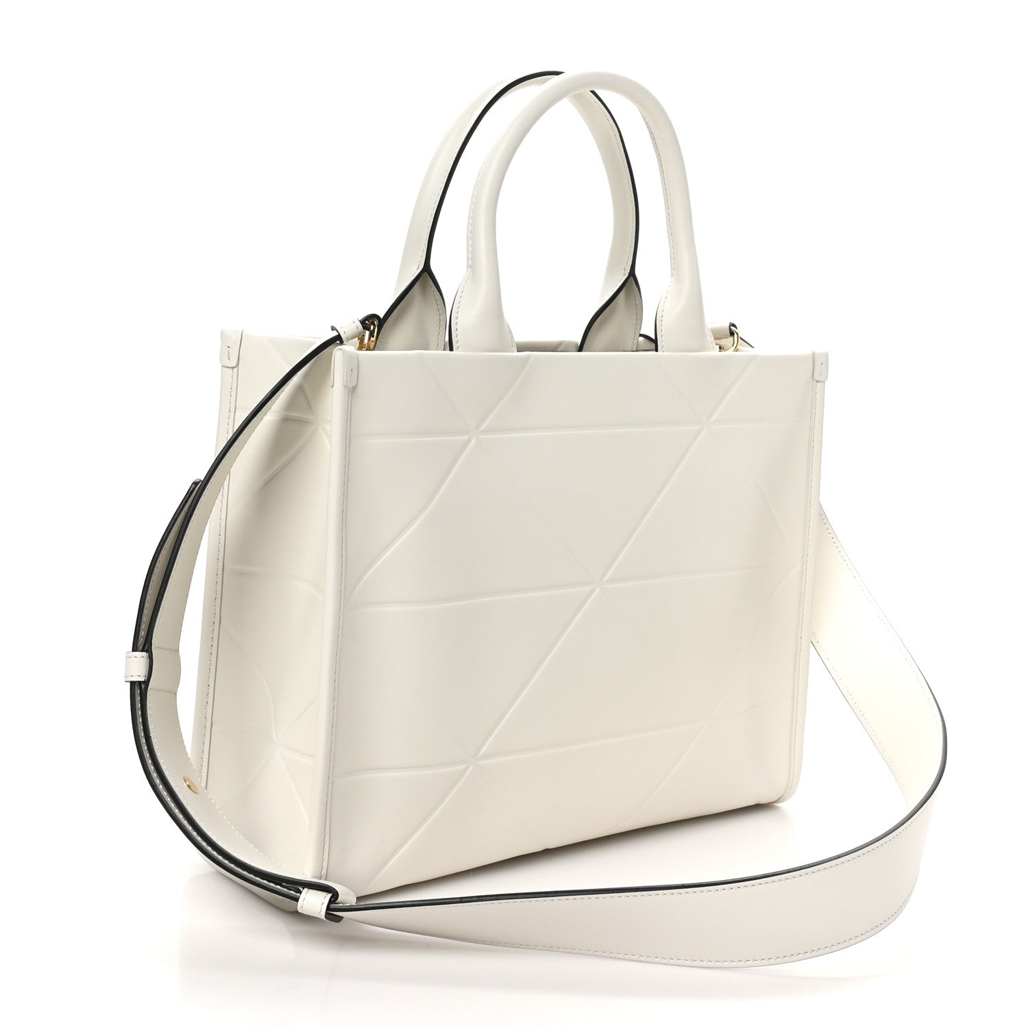 Prada Soft Calfskin Triangolo Symbole Embossed Small Tote White 2 of 10