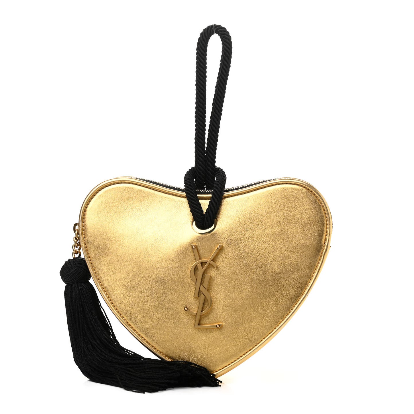 Metallic Calfskin Heart Clutch Gold