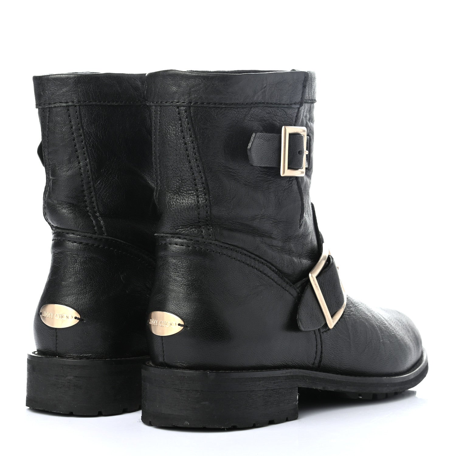 Jimmy Choo Lambskin Biker Boots 37 Black 4 of 8