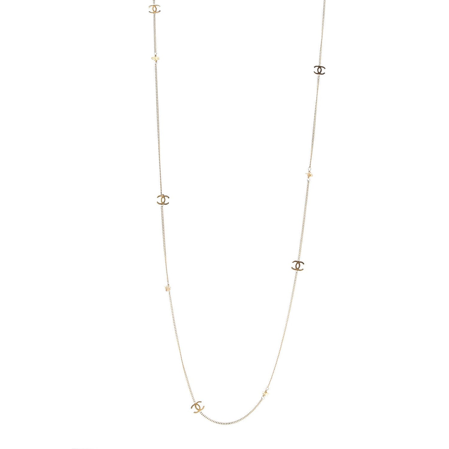 Stone CC Long Chain Necklace Gold