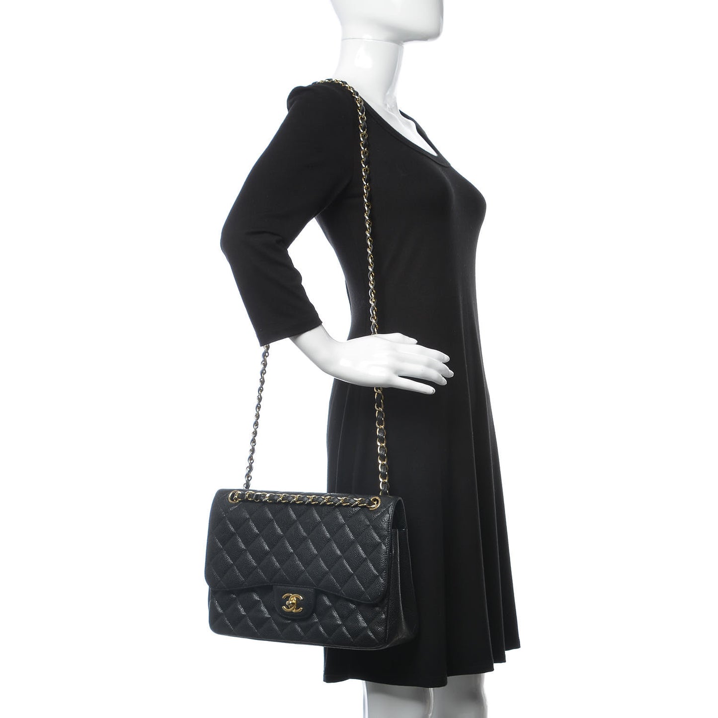 Caviar Quilted Jumbo Double Flap Black