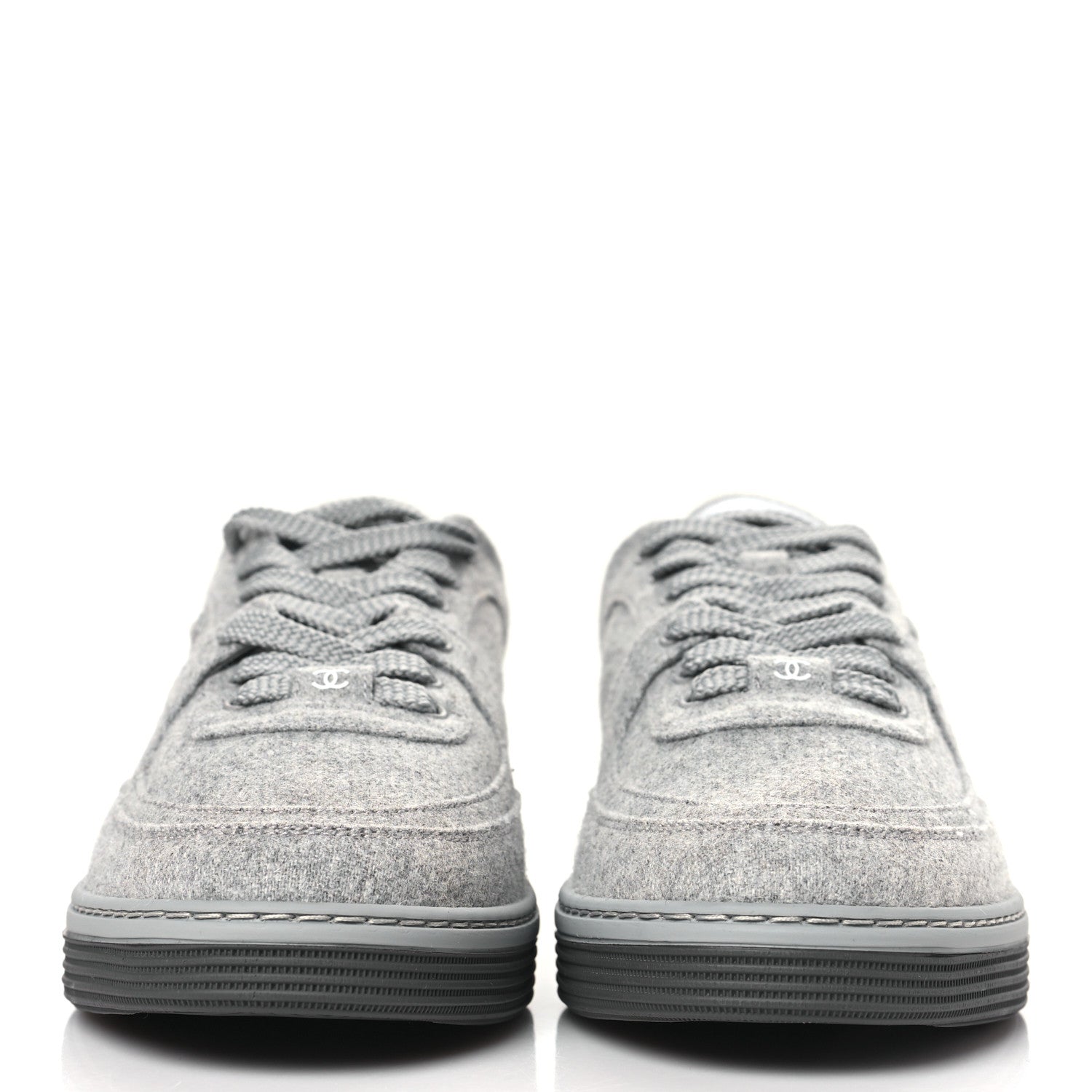 Chanel Wool Mixed Fibers Womens CC Sneakers 38 Light Grey