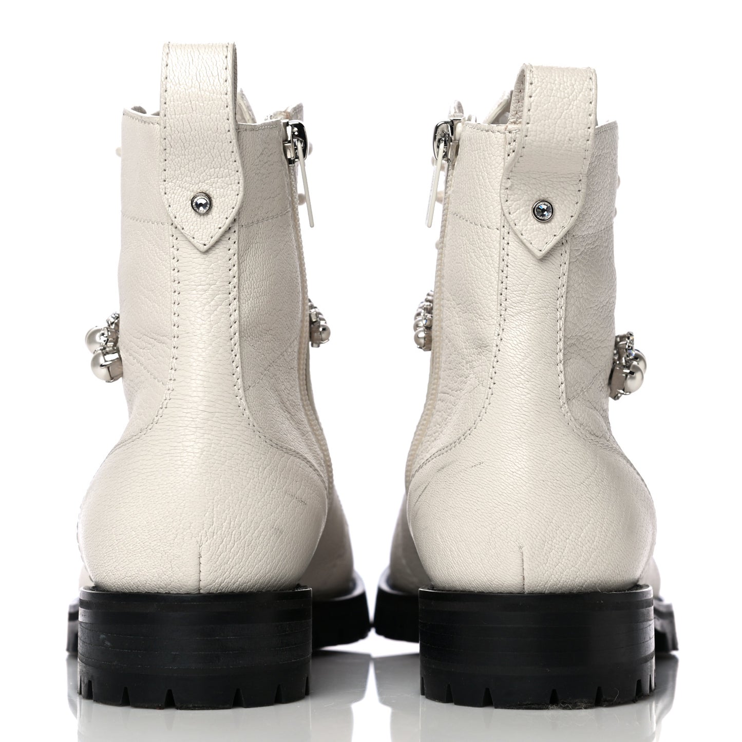 Goatskin Pearl Embellished Cruz Combat Boots 38.5 White