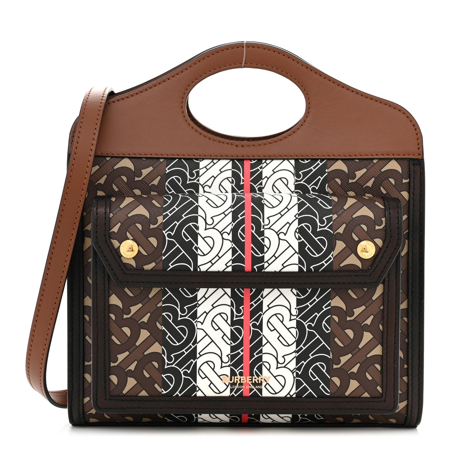 E-Canvas Monogram Stripe Mini Pocket Bag Bridle Brown
