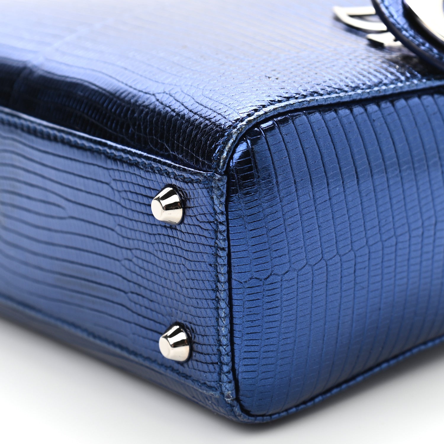Christian Dior Metallic Lizard Mini Lady Dior Blue 9 of 13