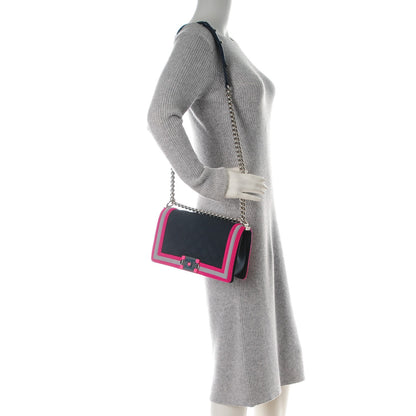 Chanel Canvas Quilted Medium Fluo Boy Flap Dark Navy Fuchsia Grey 2 of 8
