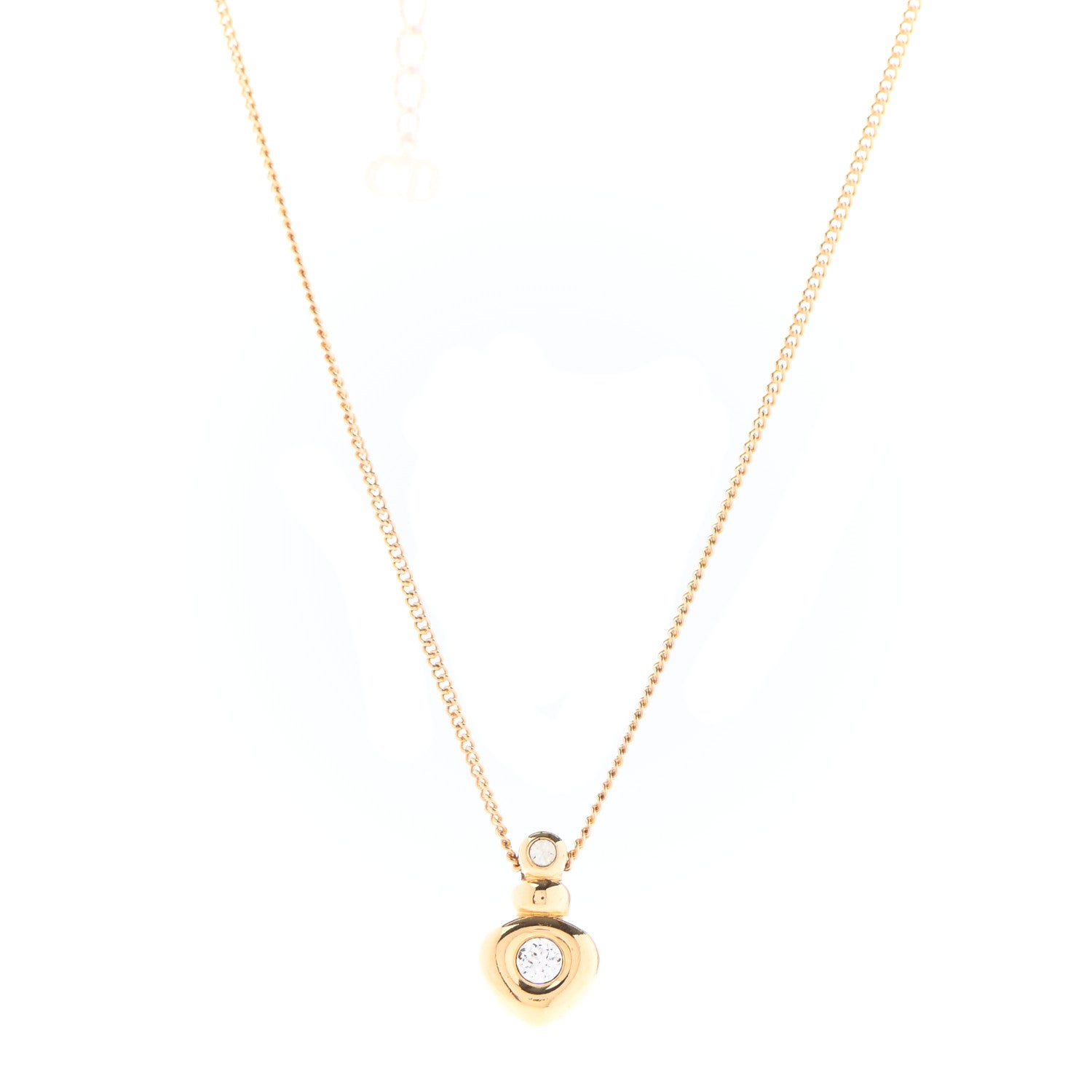 Christian Dior Crystal Heart Pendant Necklace Gold 1 of 5