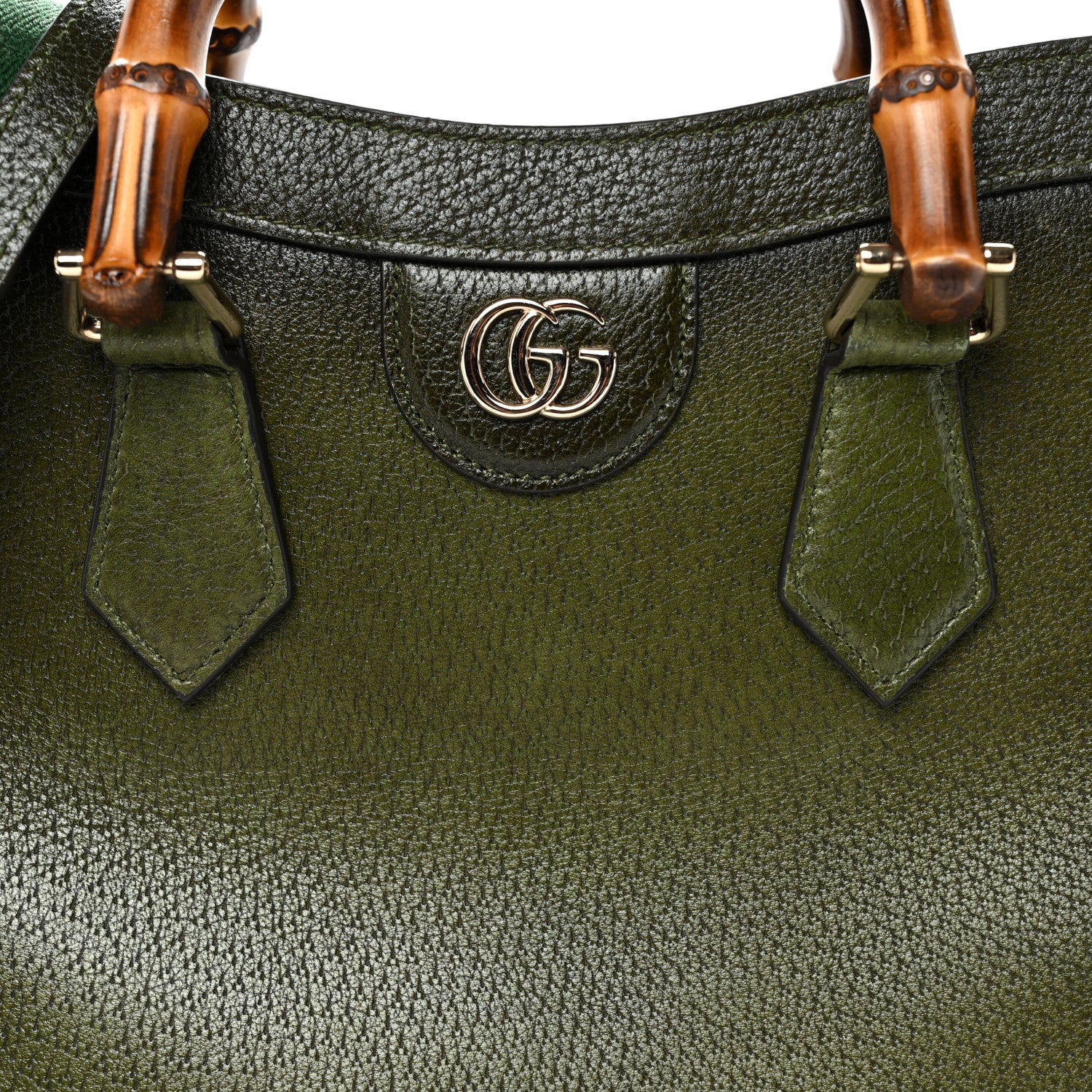 Gucci Textured Dollar Calfskin Web Small Diana Tote Bag Green Ombre 7 of 9