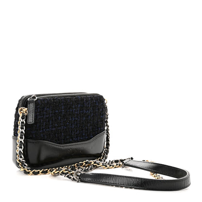 Chanel Tweed Aged Calfskin Quilted Small Gabrielle Clutch With Chain Black Blue 3 of 14