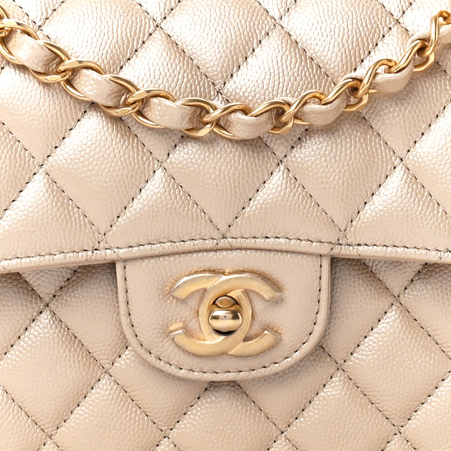Metallic Caviar Quilted Small Double Flap Gold