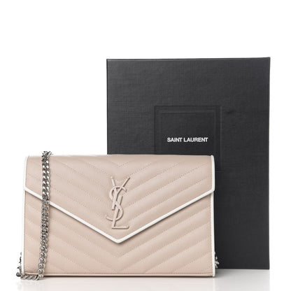 Saint Laurent Grain De Poudre Matelasse Chevron Monogram Chain Wallet Pink and White 10 of 10