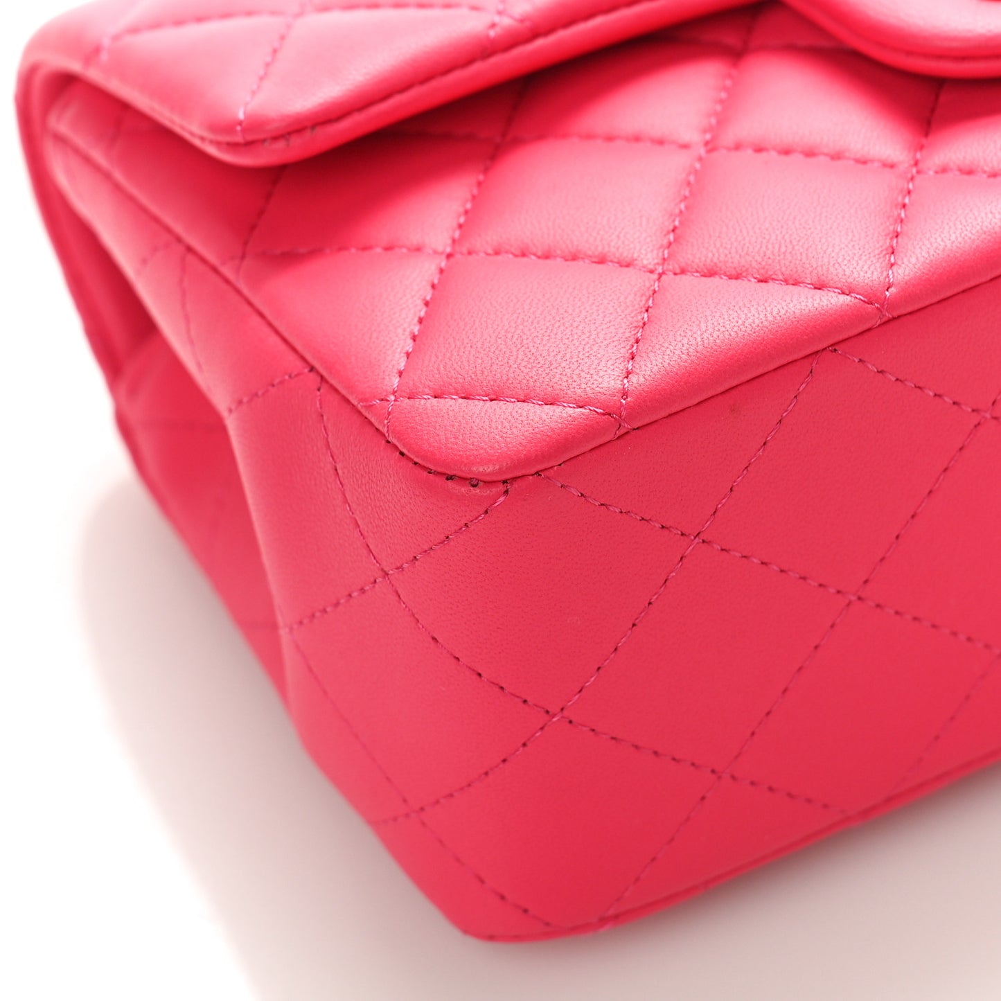 Lambskin Quilted Mini Top Handle Rectangular Flap Dark Pink