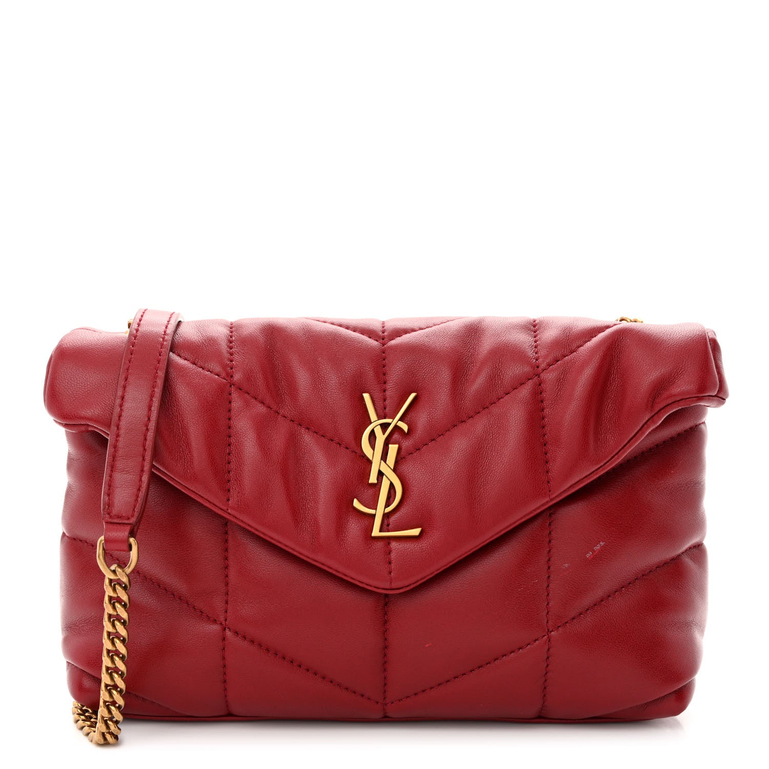Saint Laurent Lambskin Quilted Toy Loulou Puffer Monogram Chain Satchel Opyum Red 1 of 14
