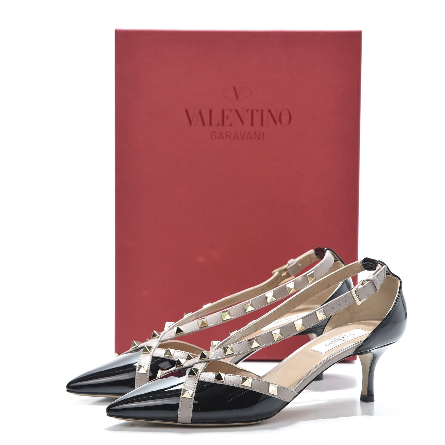 Valentino Garavani Patent Rockstud Cross Strap D'Orsay 55mm Pumps 38.5 Black Poudre 11 of 11