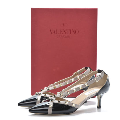 Valentino Garavani Patent Rockstud Cross Strap D'Orsay 55mm Pumps 38.5 Black Poudre 11 of 11