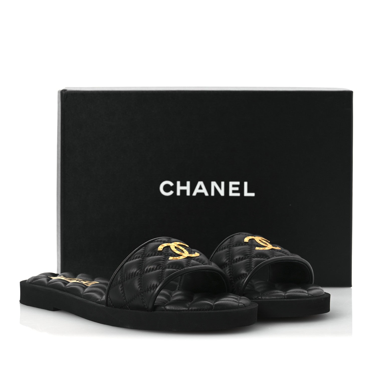 Chanel Lambskin Quilted Textured CC Mules Sandals 39 Black 11 of 11