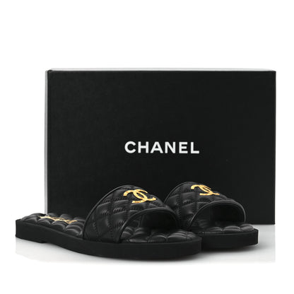Chanel Lambskin Quilted Textured CC Mules Sandals 39 Black 11 of 11