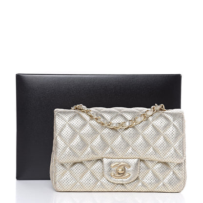 Chanel Metallic Lambskin Perforated Mini Rectangular Flap Light Gold 10 of 10