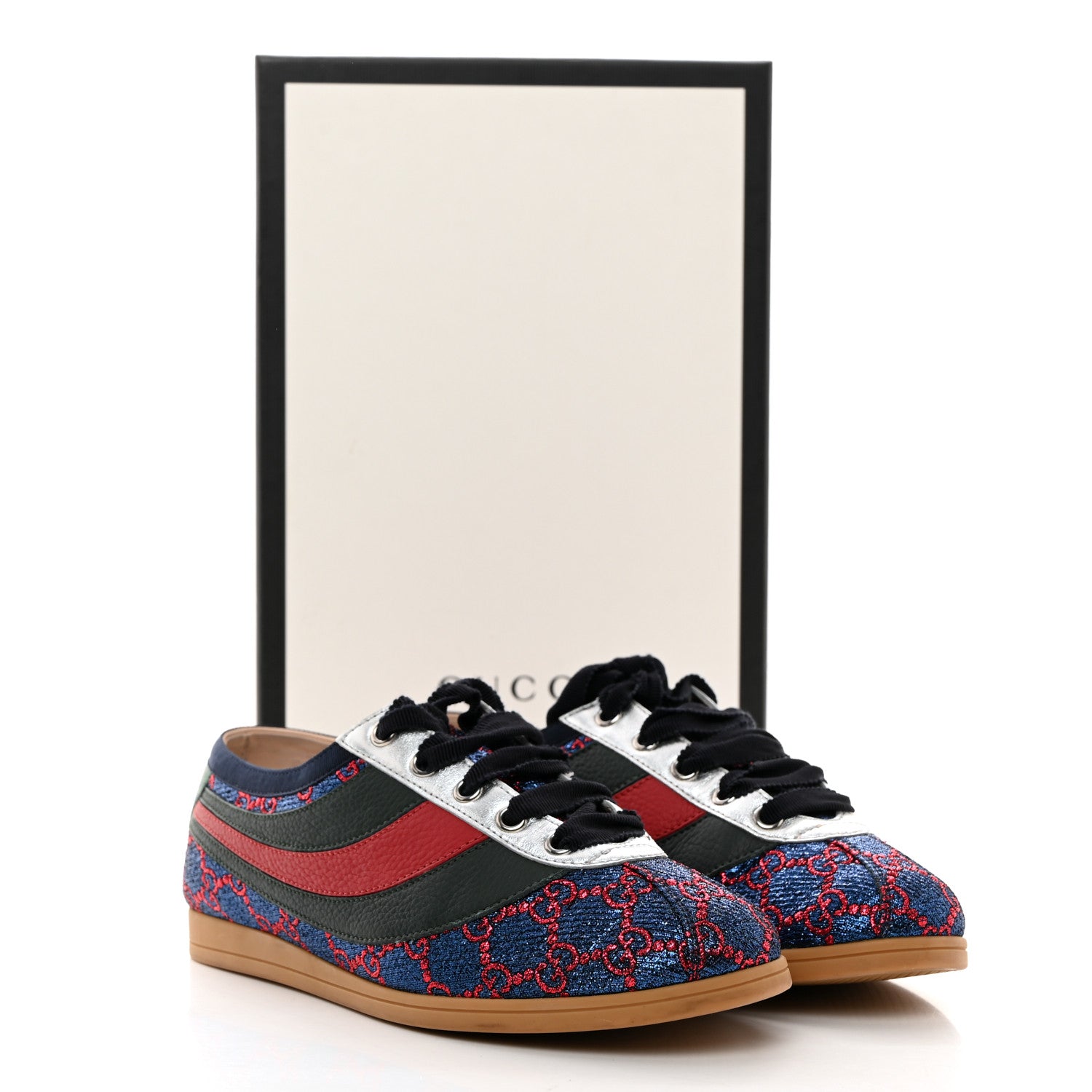 Gucci Lurex Calfskin Web GG Monogram Womens Falacer Sneakers 37 Iridescent Blue 9 of 9