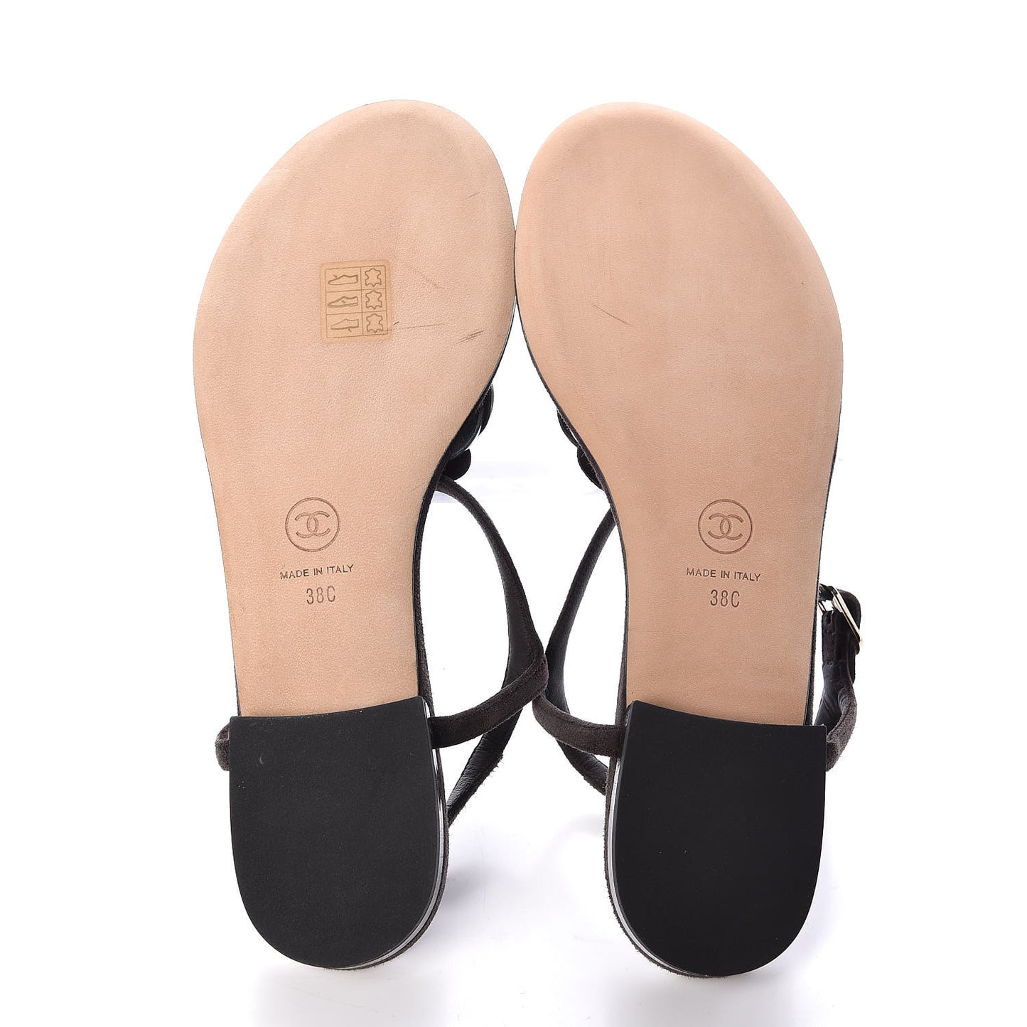 Suede Patent Calfskin Camellia Thong Sandals 38 Dark Brown