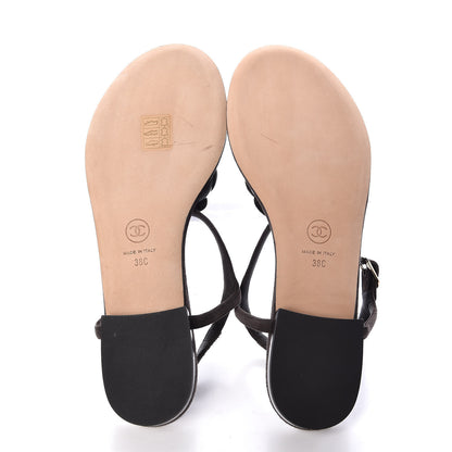 Chanel Suede Patent Calfskin Camellia Thong Sandals 38 Dark Brown 5 of 10