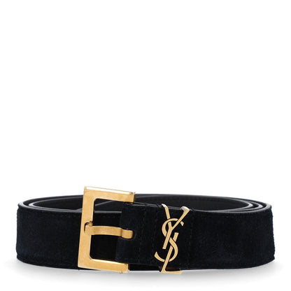 Saint Laurent Suede Monogram Square Buckle Belt 90 36 Black 1 of 5