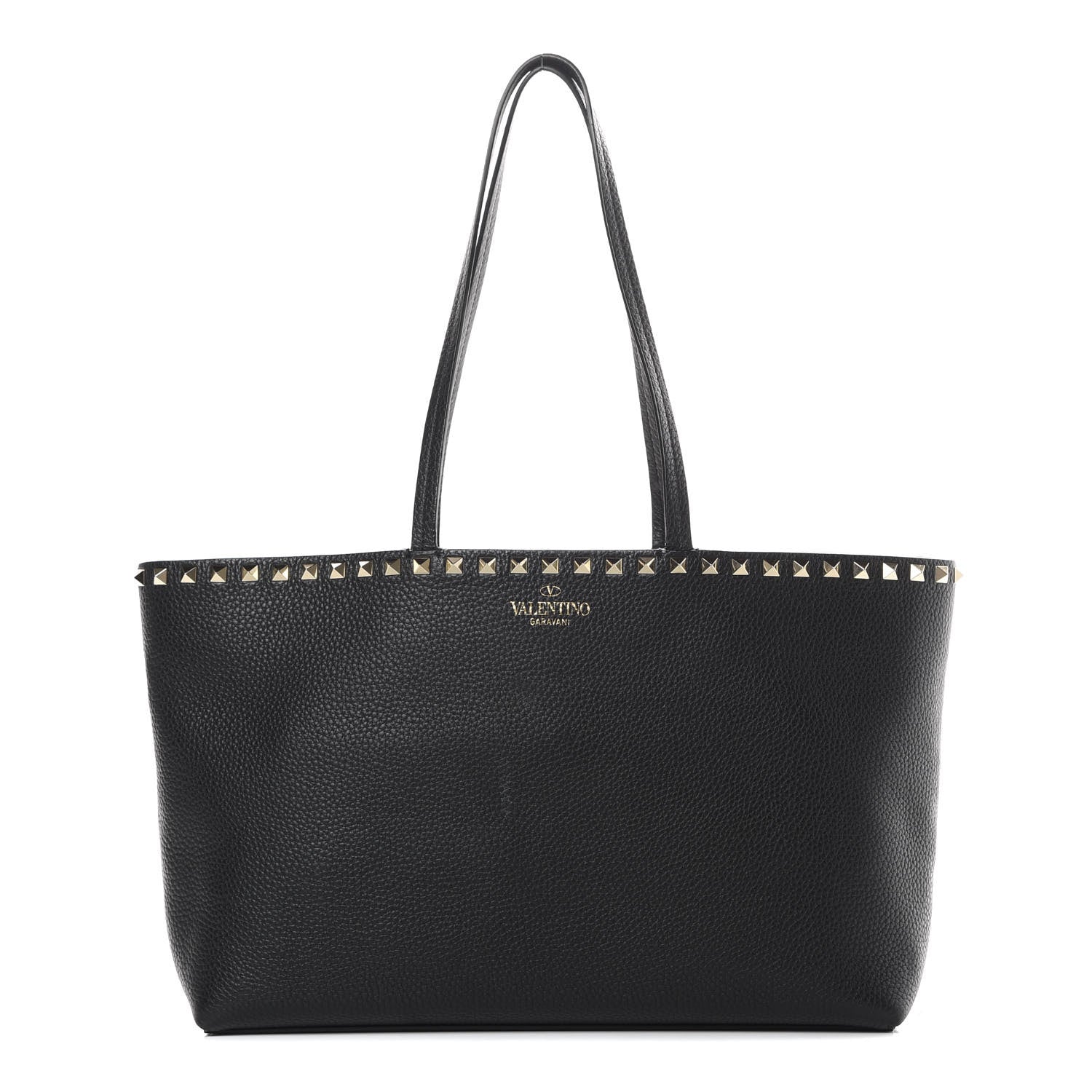 Valentino Garavani Grained Calfskin Small Rockstud Shoulder Tote Black 1 of 12