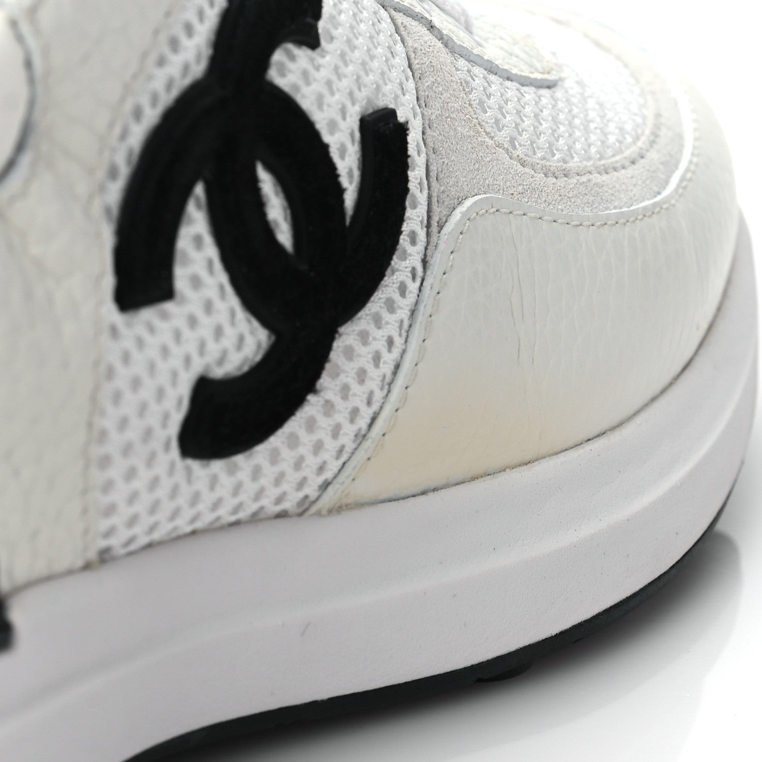 Chanel Calfskin Mesh Lycra Suede Womens Logo Sneakers 41 White 8 of 9