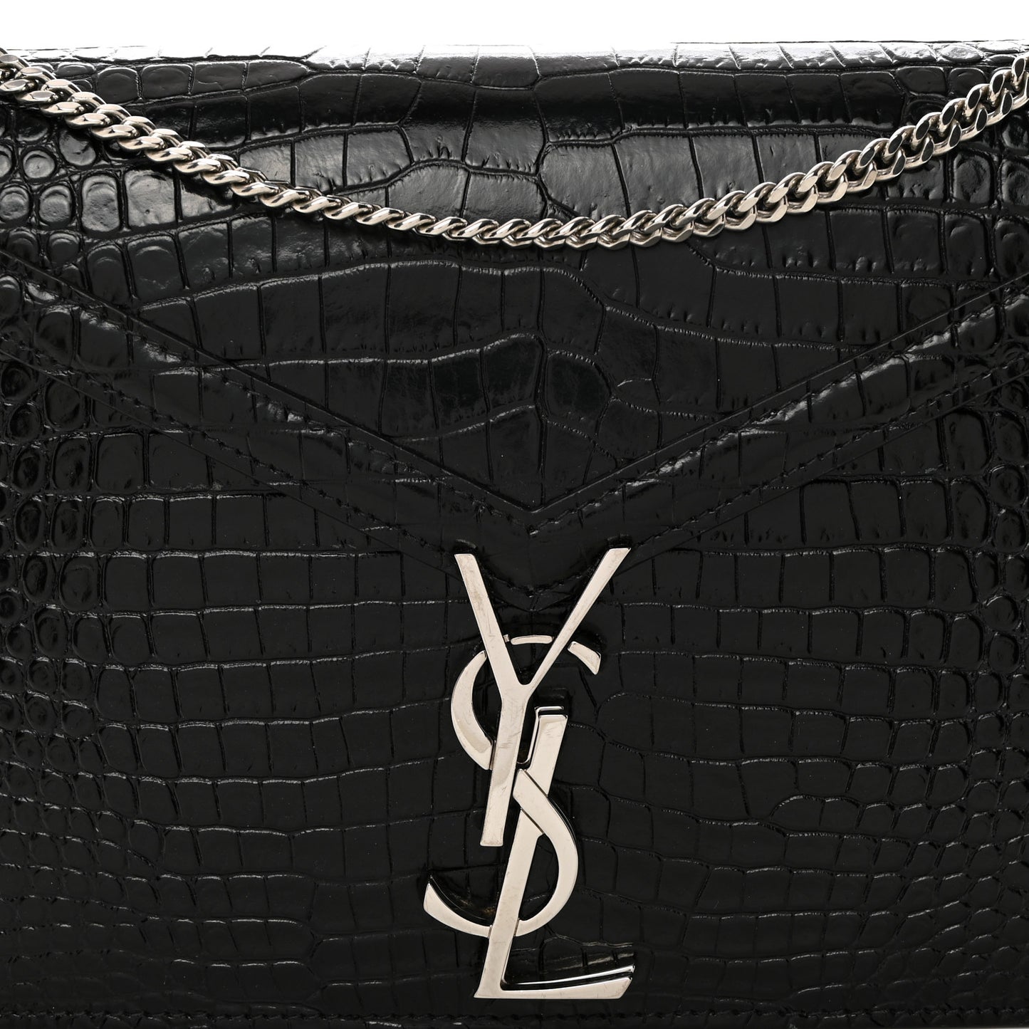 Calfskin Crocodile Embossed Monogram Cassandra Clasp Bag Black Rouge Legion