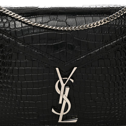 Saint Laurent Calfskin Crocodile Embossed Monogram Cassandra Clasp Bag Black Rouge Legion 9 of 13