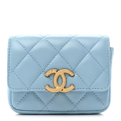 Chanel Lambskin Lacquered Metal Quilted Flap Chain Belt Bag Blue 1 of 12