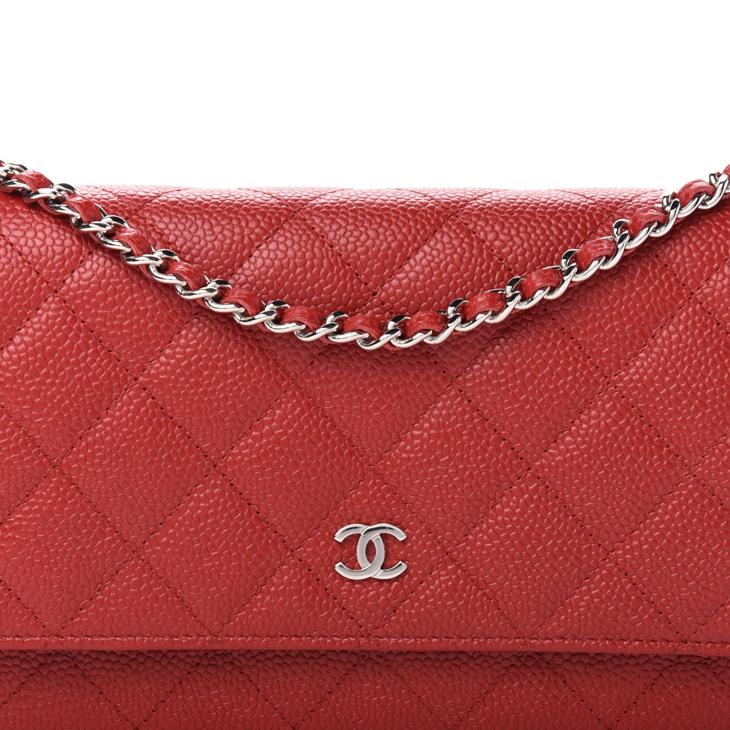 Chanel Caviar Quilted Wallet on Chain WOC Red 11 of 12