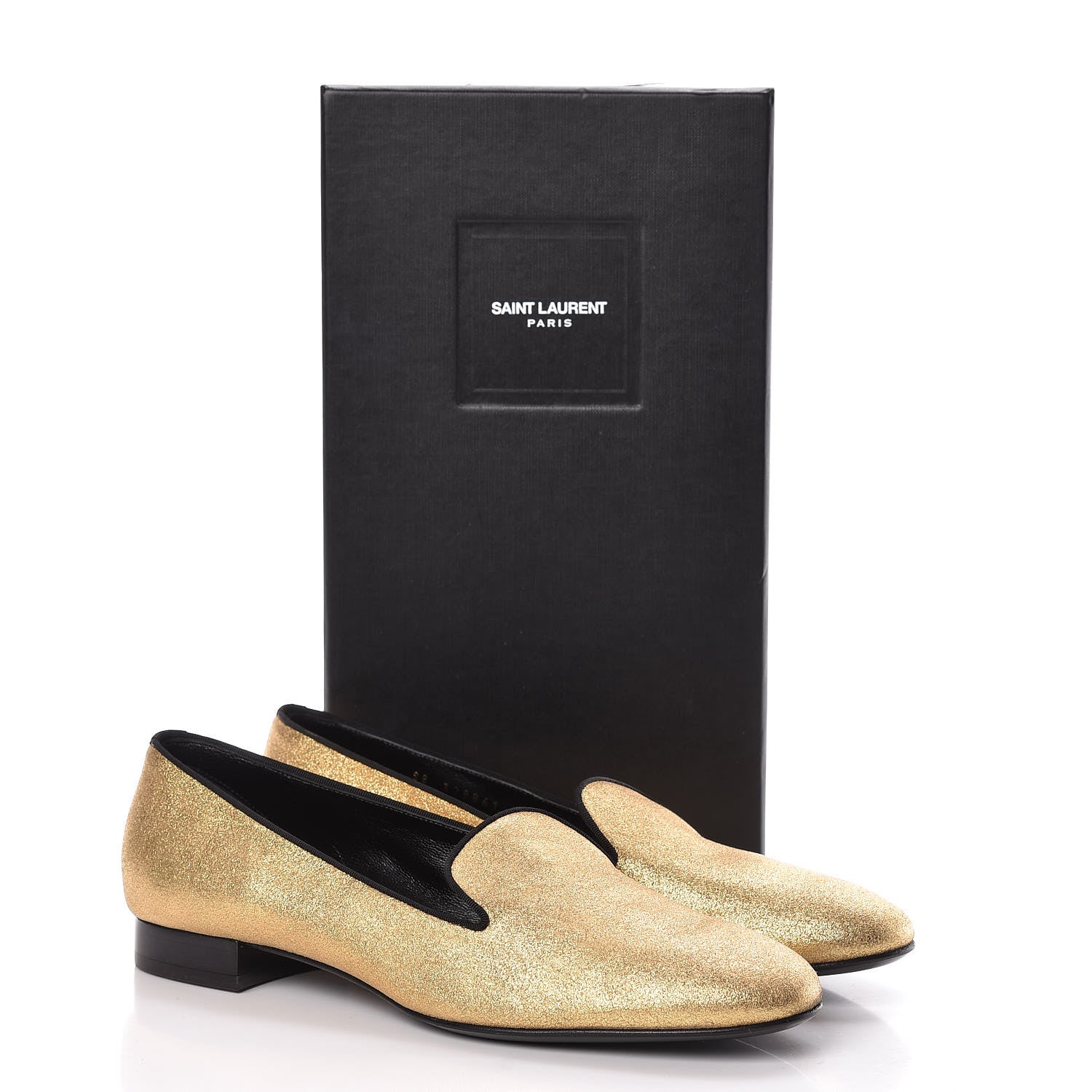 Saint Laurent Metallic Calfskin Smoking Slipper Flat Loafers 39 Gold 11 of 11