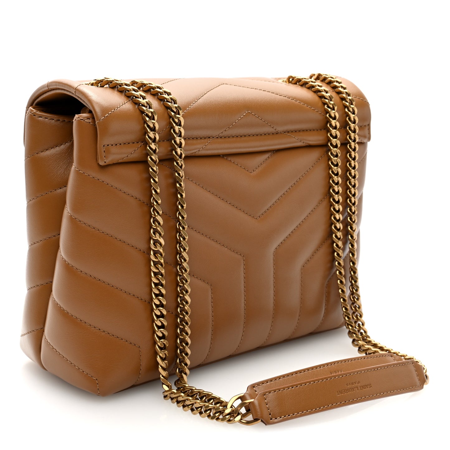 Calfskin Y Quilted Monogram Small Loulou Chain Satchel Dark Natural
