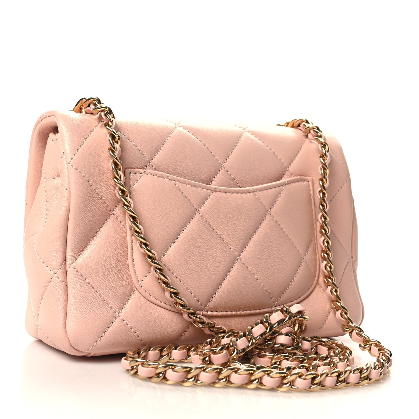 Lambskin Quilted Mini CC Crystal Logo Chain Flap Pink