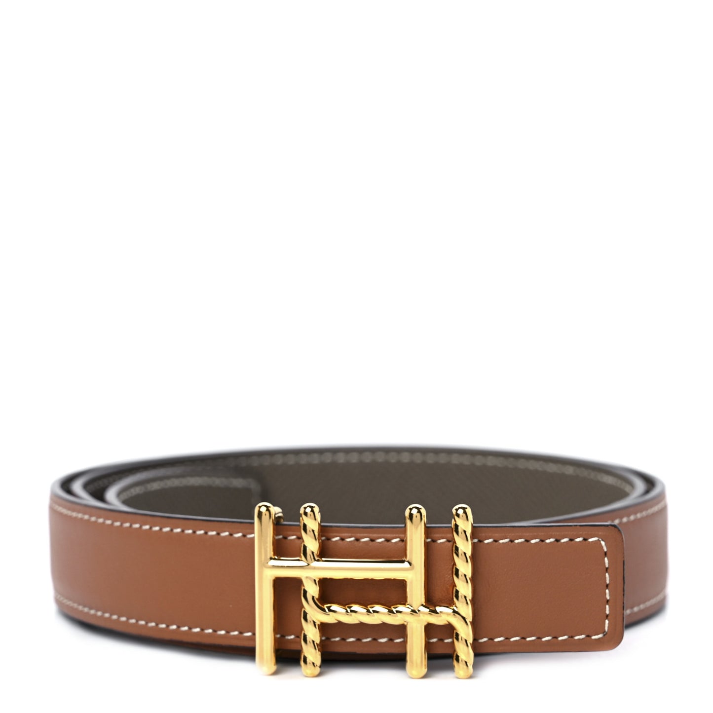 Swift Epsom 24mm H au Carre Twist Belt 85 Gold Etoupe