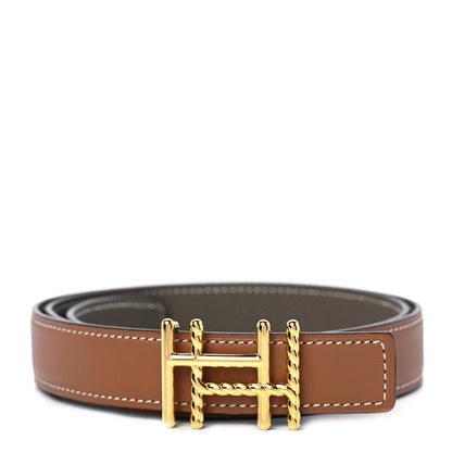 Hermes Swift Epsom 24mm H au Carre Twist Belt 85 Gold Etoupe 1 of 4