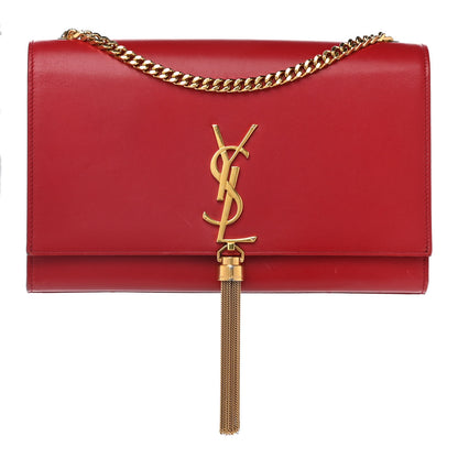 Saint Laurent Smooth Calfskin Medium Classic Monogram Kate Tassel Satchel New Red 1 of 12